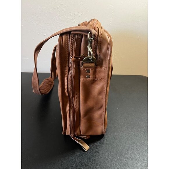 Brown / Tan Leather Satchel Messenger Bag Expandable Shoulder Strap & Handles - Picture 15 of 16